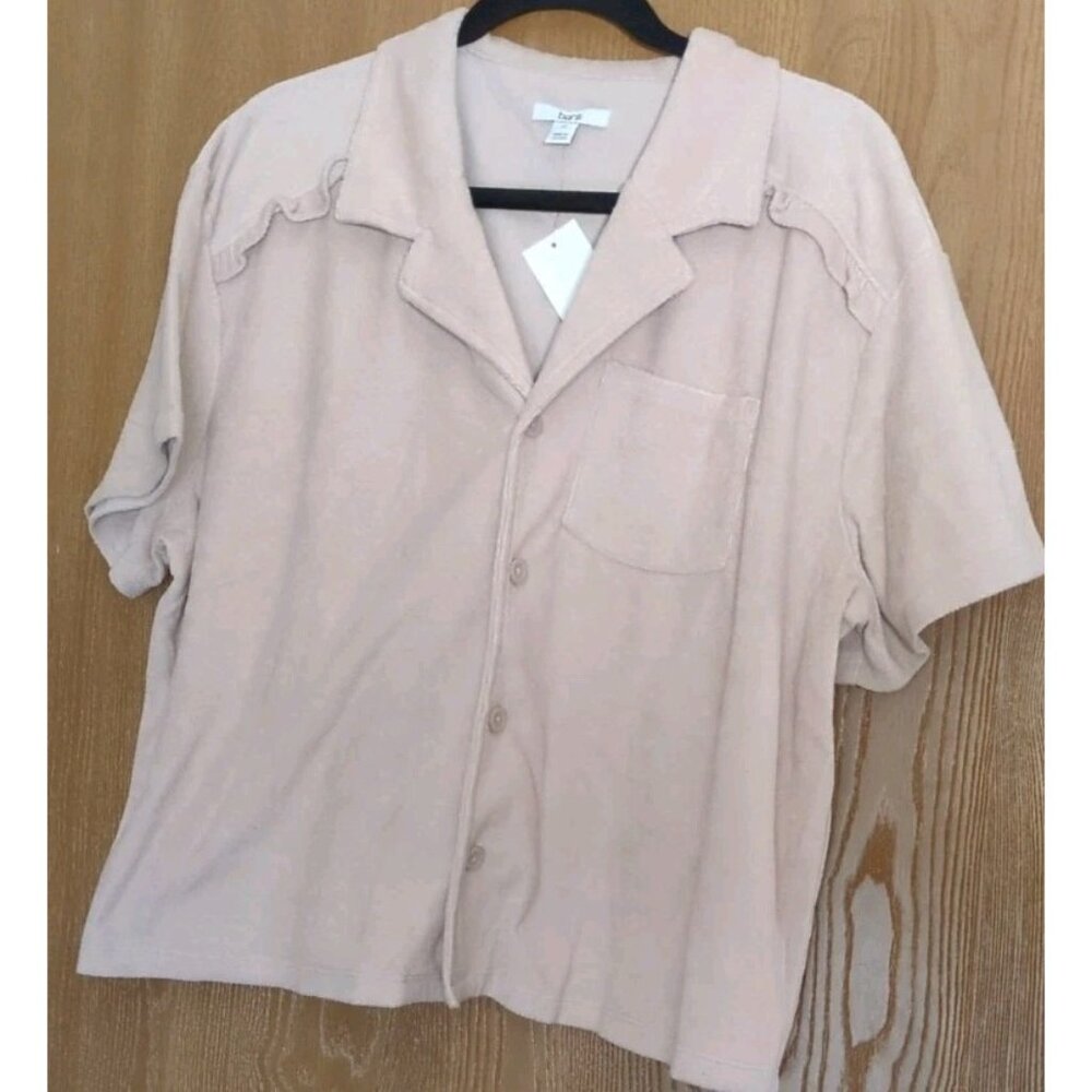 Bar III Womens Size 1X Fold Collar Trendy Short-Sleeve Terry Shirt New W/Tags